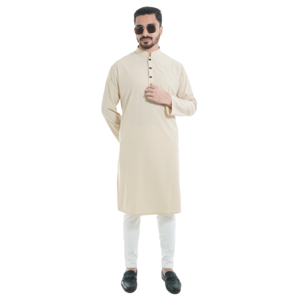 ক্রিম কালার প্রিমিয়াম মাইক্রোস্টিজ সলিড পাঞ্জাবি