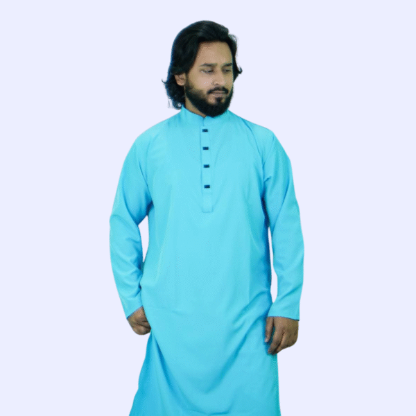 স্কাই ব্লু কালার প্রিমিয়াম মাইক্রোস্টিজ সলিড পাঞ্জাবি - 46